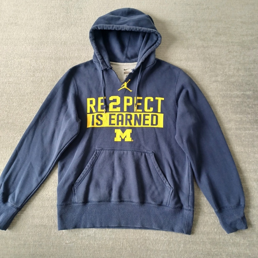 Re2pect Is Earned Nike Jordan Michigan Hoodie Mens M Navy Blue Derek Jeter